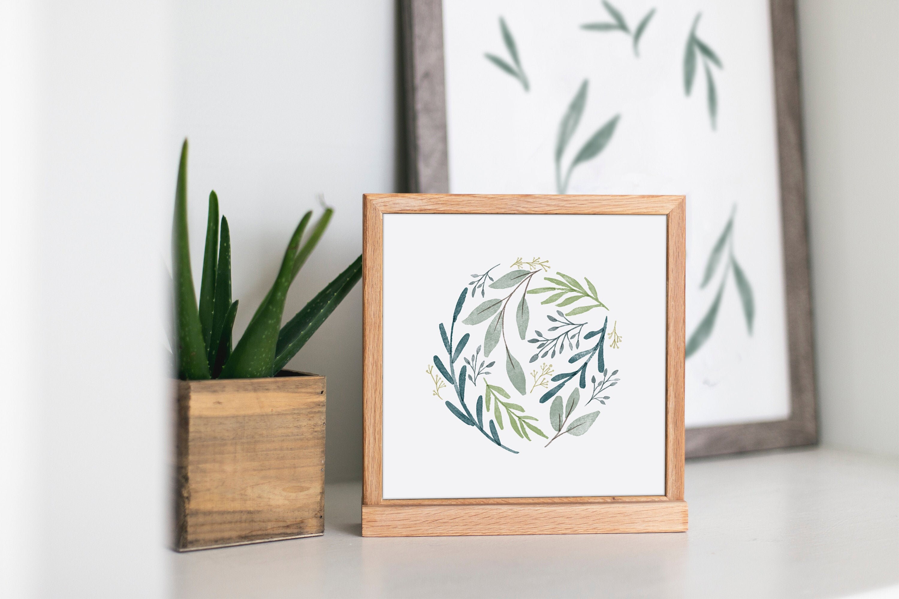 Botanical Greenery Wall Art Printable Digital Watercolor Art, Botanical