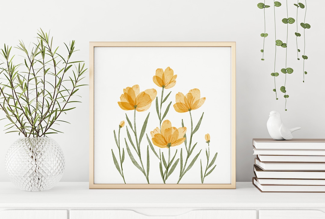Yellow Flower Printable Wall Art Yellow Watercolor Etsy