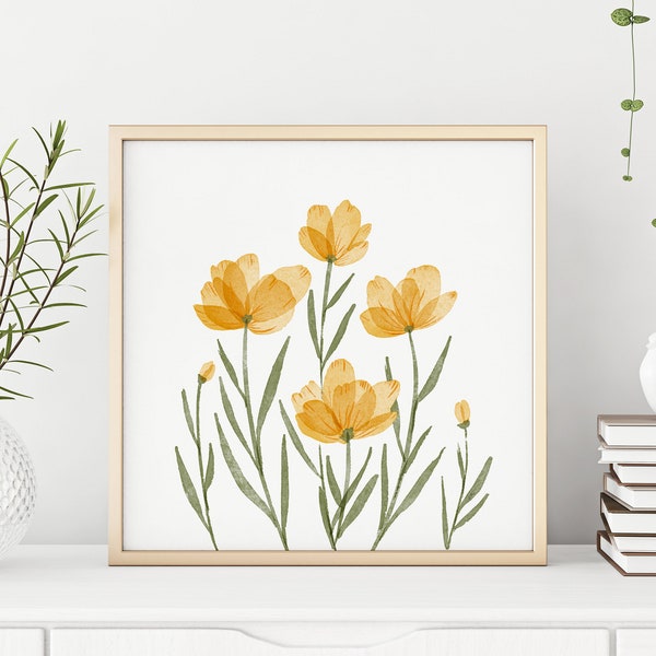 Yellow Flower Printable Wall Art - Yellow Watercolor, Botanical Wall Art, Yellow Wall Art, Flower Print, Watercolor Flower, DIGITAL DOWNLOAD