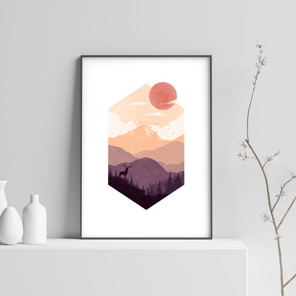 Minimalist Landscape Watercolor Print - Landscape Print, Wall Art, Wall Decor, Minimalist Mountain Illustration, Outdoors - DIGITAL DOWNLOAD