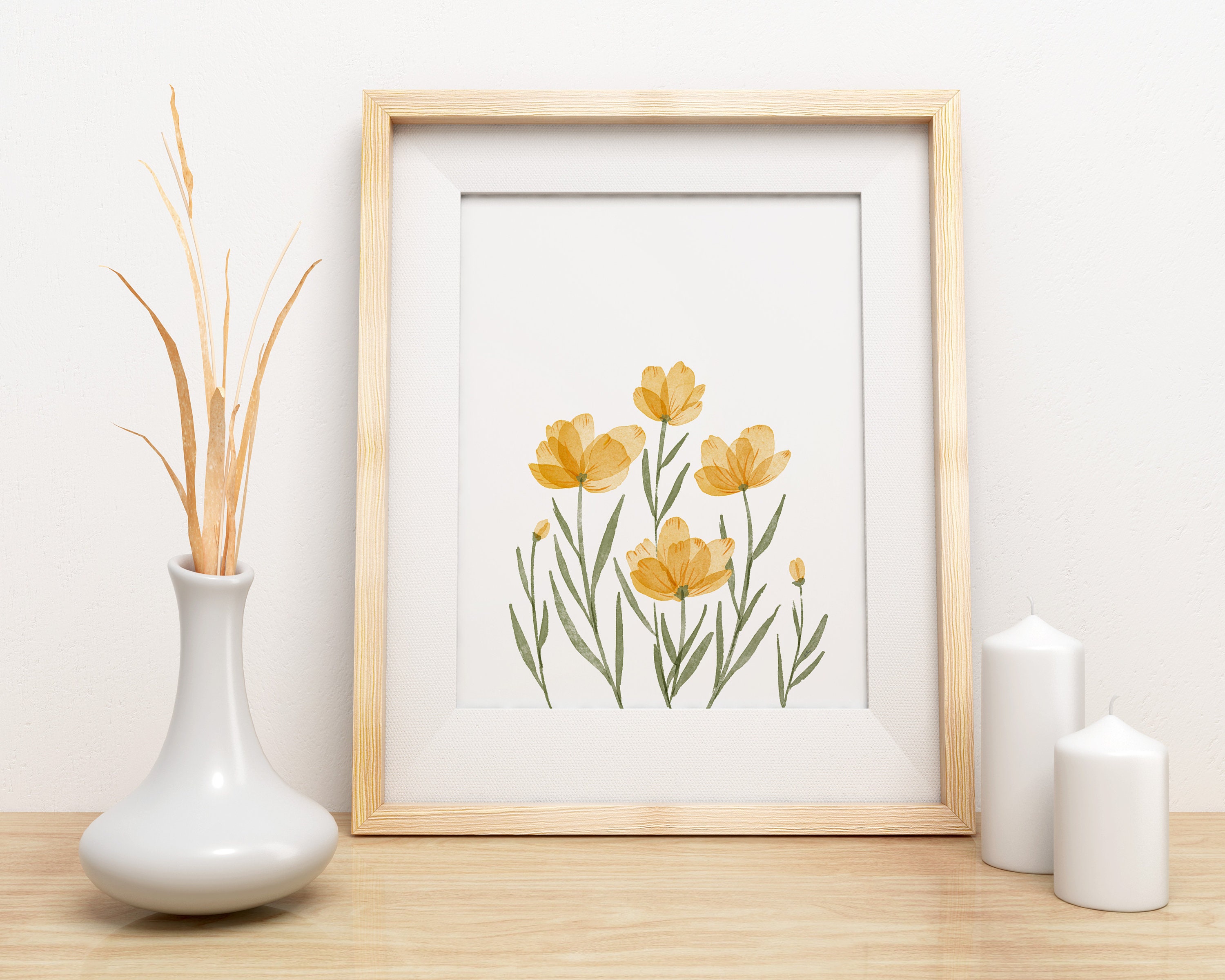 Yellow Flower Printable Wall Art Yellow Watercolor Etsy