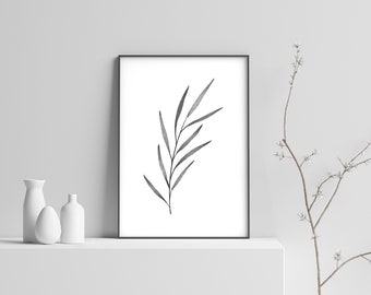 Black & White Thin Branch Print - Botanical Wall Art, Watercolor Print, Minimalist Wall Art, Plant Print, Plant Art - DIGITAL DOWNLOAD