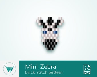 Mini Zebra, brick stitch pattern, pdf pattern, bead charms, brick stitch animals, bead animal pattern, beading zebra pattern, safari