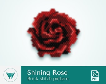 Shining Rose Brick Stitch Pattern, Beading Flower (PDF Pattern)