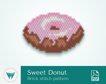 Sweet Donut, brick stitch pattern, pdf pattern, brick stitch sweets, bead animal pattern, beading donut pattern, brooch pattern