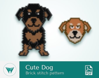 Cute dog, brick stitch pattern, pdf pattern, brick stitch animals, bead animal pattern, beading dog pattern, beadwork brooch