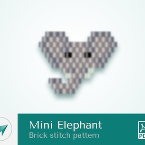Mini Elephant, brick stitch pattern, pdf pattern, bead charms, brick stitch animals, bead animal pattern, beading elephant pattern, safari