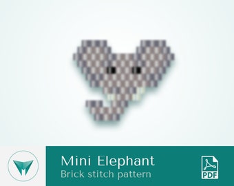 Mini Elephant Brick Stitch Pattern, Beaded Animal Charm (PDF Pattern)