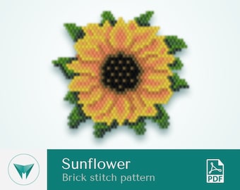 Sunflower, brick stitch pattern, pdf pattern, brick stitch flower, bead sunflower pattern, beading flower pattern