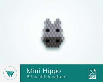 Mini Hippo, bead charms, brick stitch pattern, pdf pattern, brick stitch animals, bead animal pattern, beading hippo pattern, safari