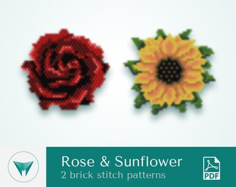 Brick Stitch Rose & Sunflower Bead Pattern (PDF Pattern)