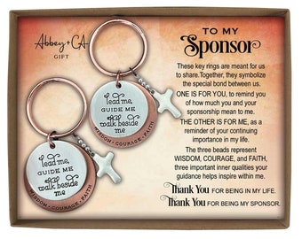 Confirmation Sponsor Key Ring Set of 2, Catholic Christian Religious Sponsor Gift, Beaded Cross Charm Keyring, Thank you Sponsors Gifts