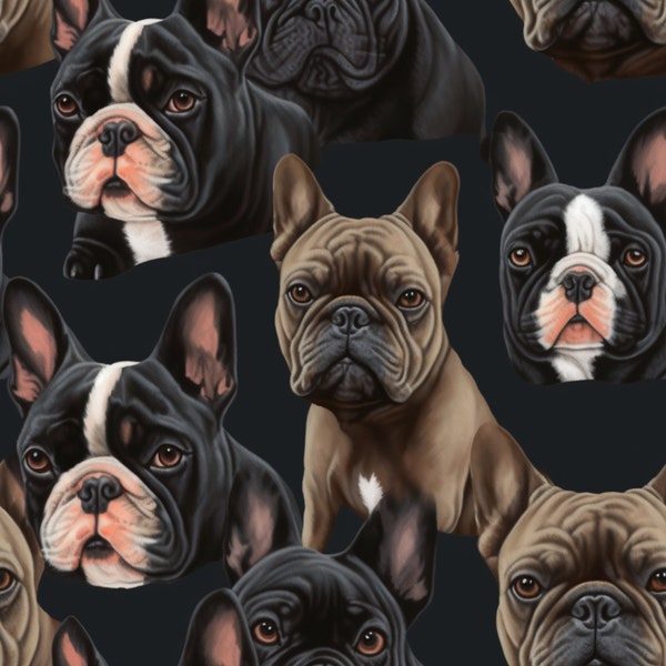 Frenchie / French Bulldog / Dog / Frog Dogs / Clown Dogs / Fabric / Journal / Pattern / Seamless Tile / Art / Wallpaper / PNG / High Quality