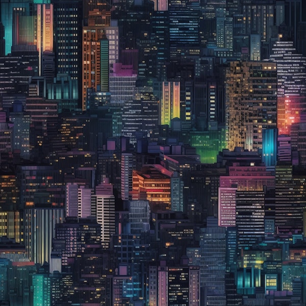 Cityscape / Downtown / Night / Buildings / Skyscraper / Fabric / Journal / Pattern / Seamless Tile / Art / Wallpaper / PNG / High Quality