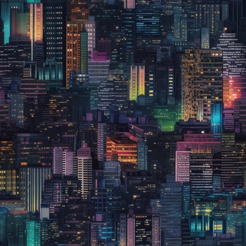 Cityscape / Downtown / Night / Buildings / Skyscraper / Fabric ...