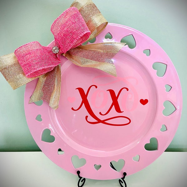 Valentine’s Day Plate with heart cut outs Decor for home, party or gift /  XOXO / love