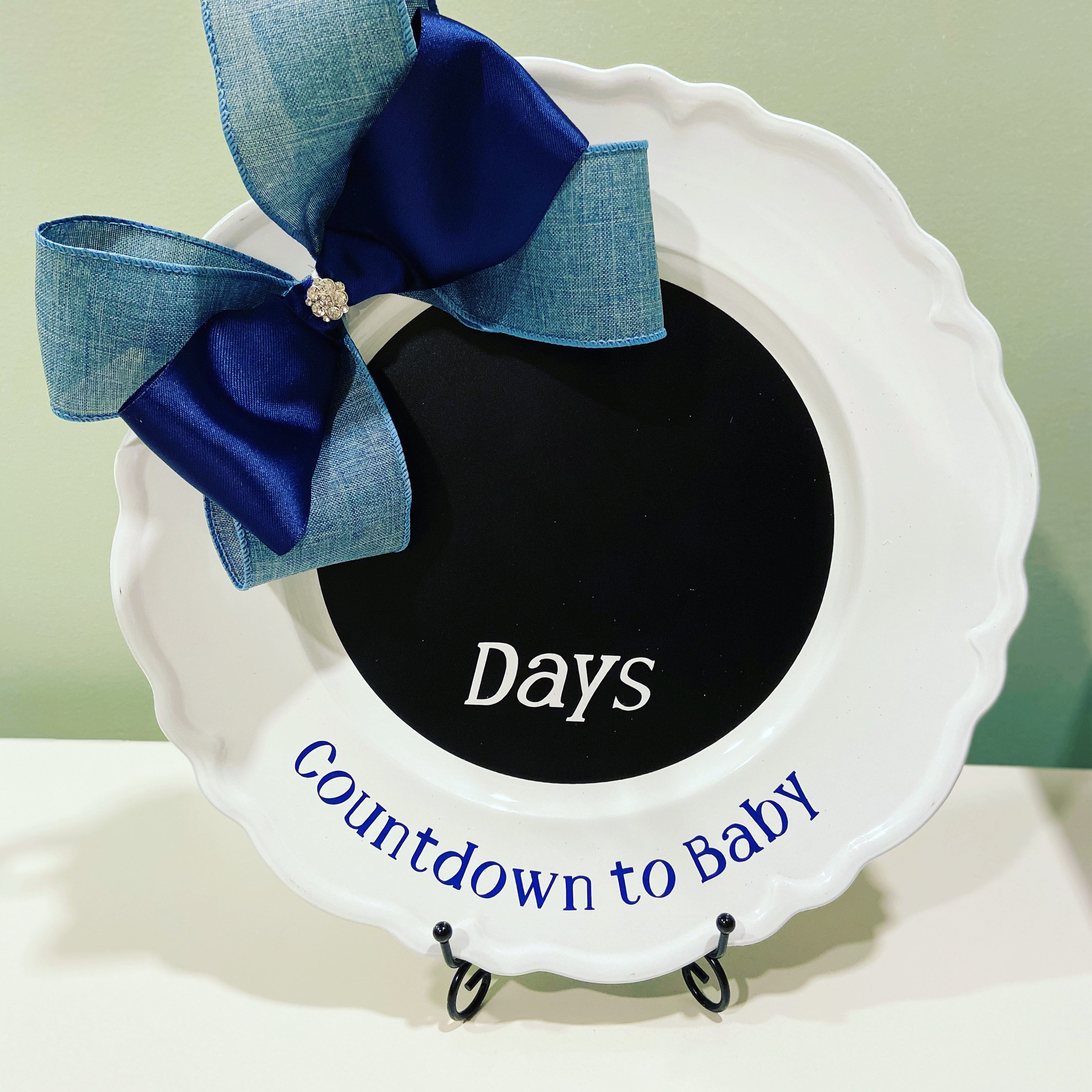 Countdown Plates Baby Shower Countdown Plate: Denim Blue Ribbon Decor - Etsy