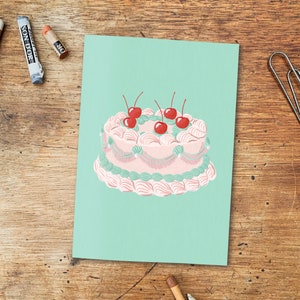 Kirsche auf Oberseite! Illustrierte Geburtstagskarte für Freundin, Schwester, Mama, Nichte