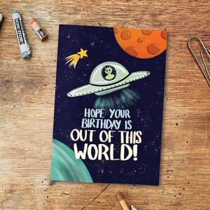 Out of this World, Alien Space Geburtstagskarte. A6