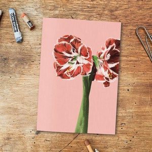 Amaryllis Blume illustriertE A6 Karte für Mama, Freundin, Schwester, Tochter, Nichte, Großmutter
