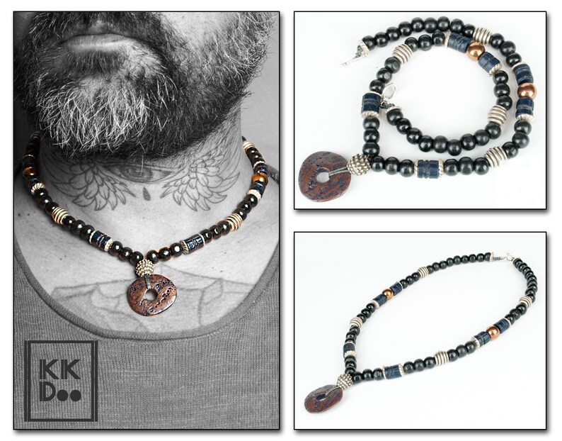 Ethnic Beaded Necklace for Men in Blue Men's Tribal Etsy