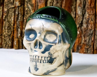Taza tiki SKULLBOY VERDE OSCURO / taza tiki / taza de cerámica única hecha a mano / amantes de la cultura tiki / escultura de taza / taza de cóctel / equipo de bar