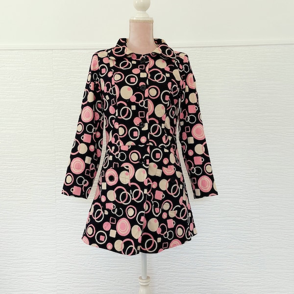 Vintage women's spring coat / transitional pink & black long jacket / Trench Coat 90s