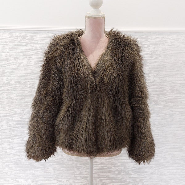 veste d'hiver marron vintage en fausse fourrure / veste courte duveteuse Année 2000