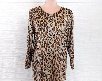 90's animal print blouse / vintage leopard print shirt