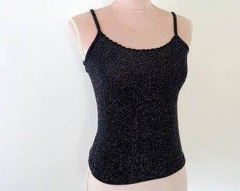 Vintage women black top with silver glitter Y2K