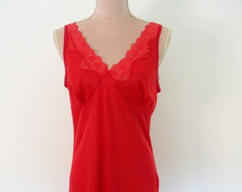 vintage nightgown red  lingerie vintage underwear lace nightie slip dress