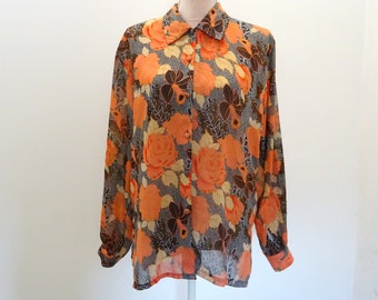 Vintage women's button up shirt / flower blouse long sleeves 80S / women's blouse