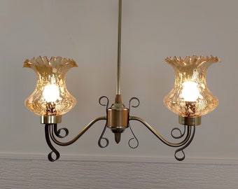 Vintage pendant light / two arm chandelier / double pendant light 70s