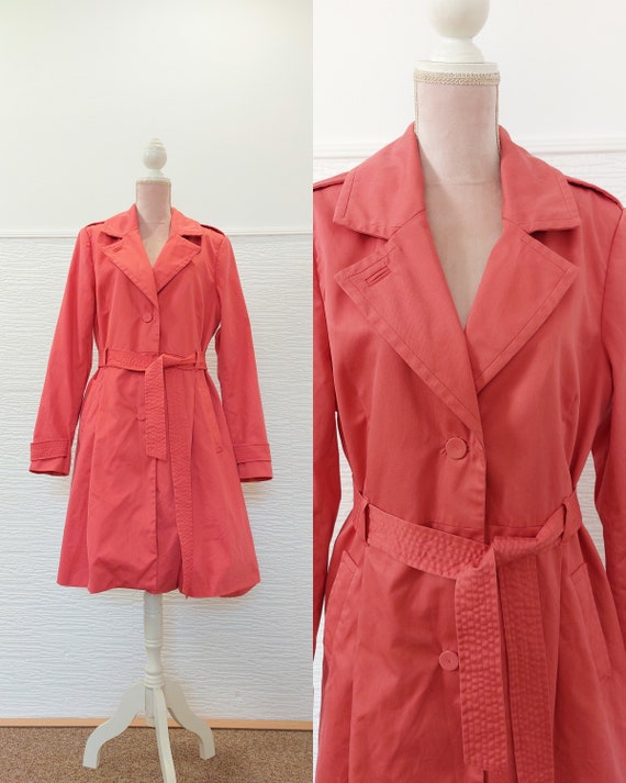 Vintage Y2K pink trench coat / women trench / long tr… Gem