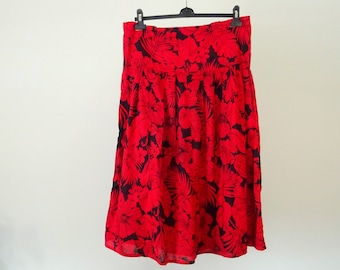 Vintage a line red black skirt / floral pattern skirt 90s