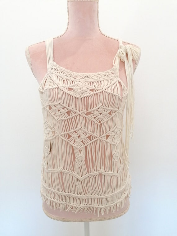 Vintage summer knit top / crochet shirt, tank TOP… - image 1