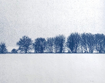 Landscape under snow, Auvers-sur-Oise / France / large format cyanotype