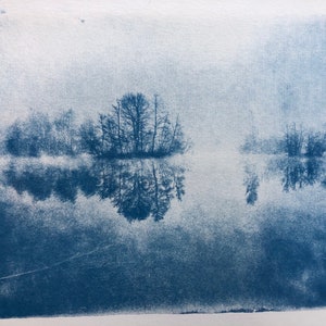 paesaggio nella nebbia / stampa originale in cianotipia