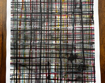original abstract painting on ink-based paper, decorative design to frame under glass