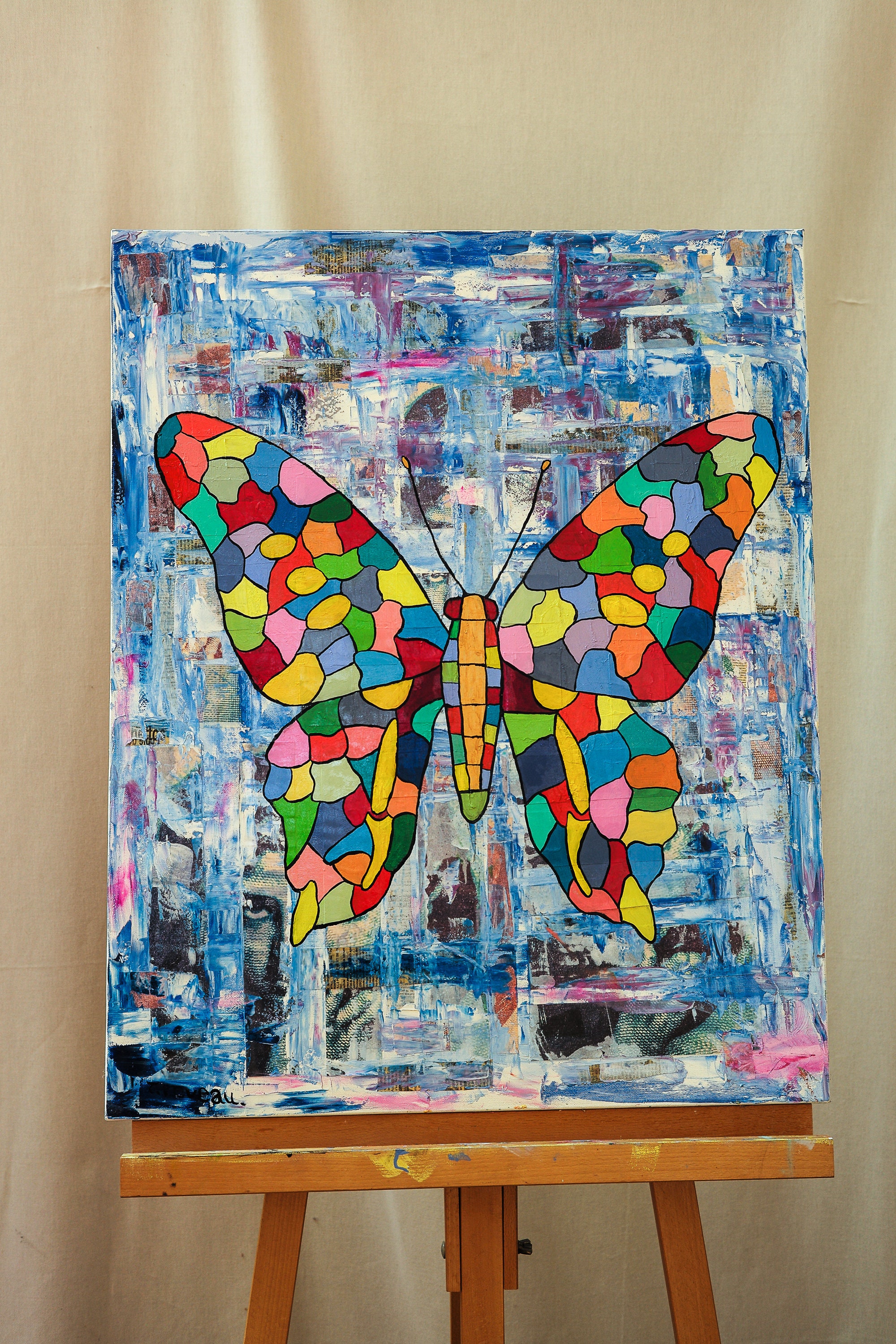 Papillon - Peinture à L'huile sur Toile Mosaïque