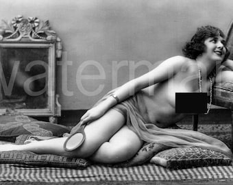 Woman lying , vintage photo print, 20th century