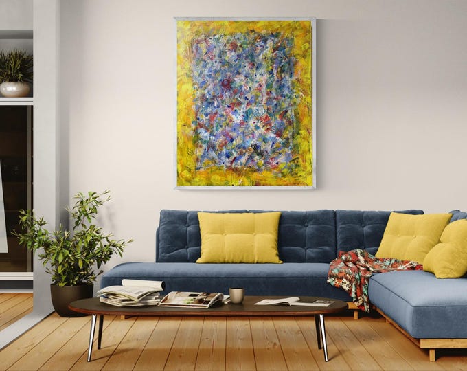 Original abstract acrylic painting on a large canvas 100X81cm  / 32X39' - French Artist