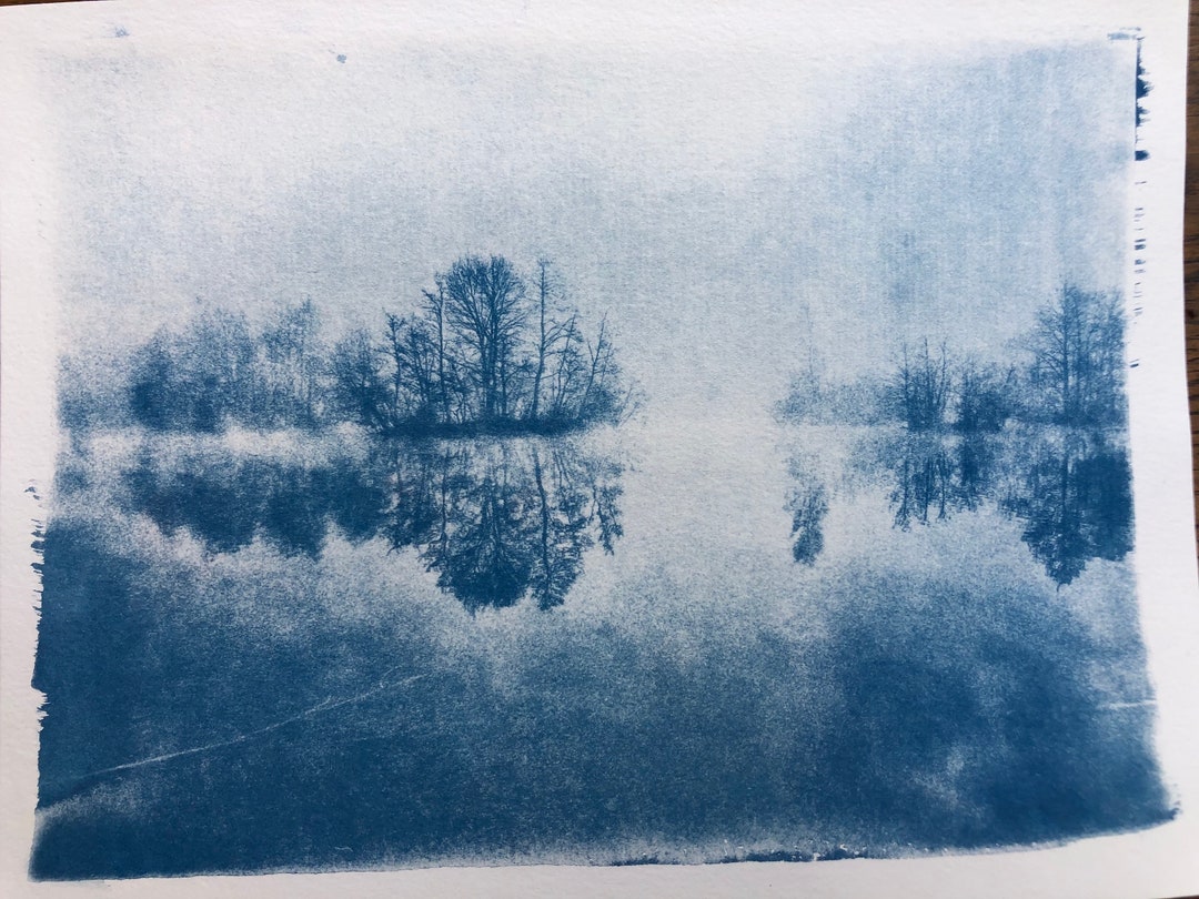 Landscape in the mist - original cyanotype print - limited edition