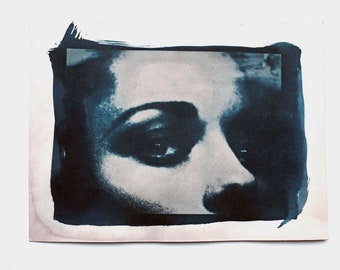 Cyanotype print, wall art, portrait of Marion