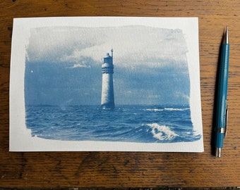 paysage marin  / tirage cyanotype original / Bretagne / Phare du grand jardin