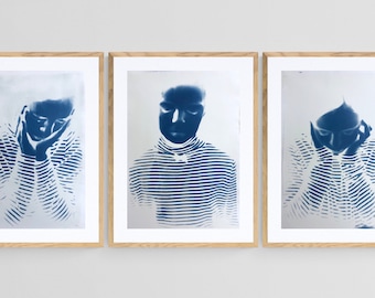 Large format cyanotype - Triptych portraits of a young girl
