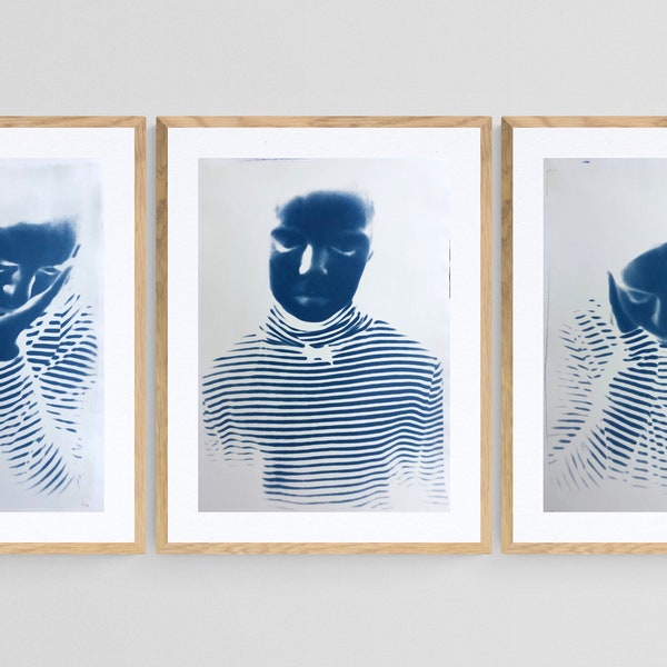 triptyque Portrait  / large format cyanotype