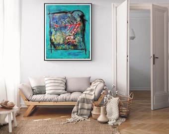 Original abstract acrylic painting on a large canvas 100X81cm  / 32X39'