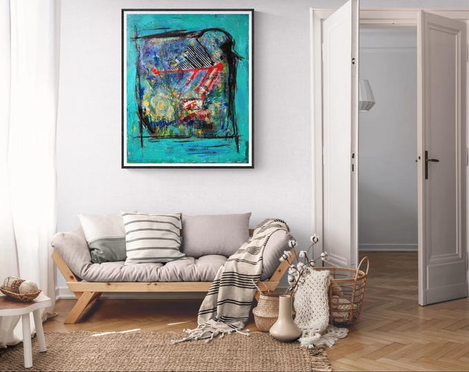 Original abstract acrylic painting on a large canvas 100X81cm  / 32X39'