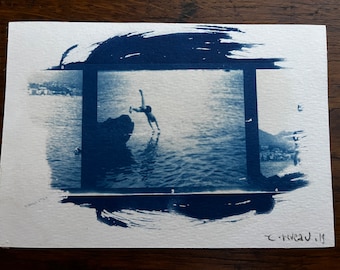 The dive - original cyanotype print